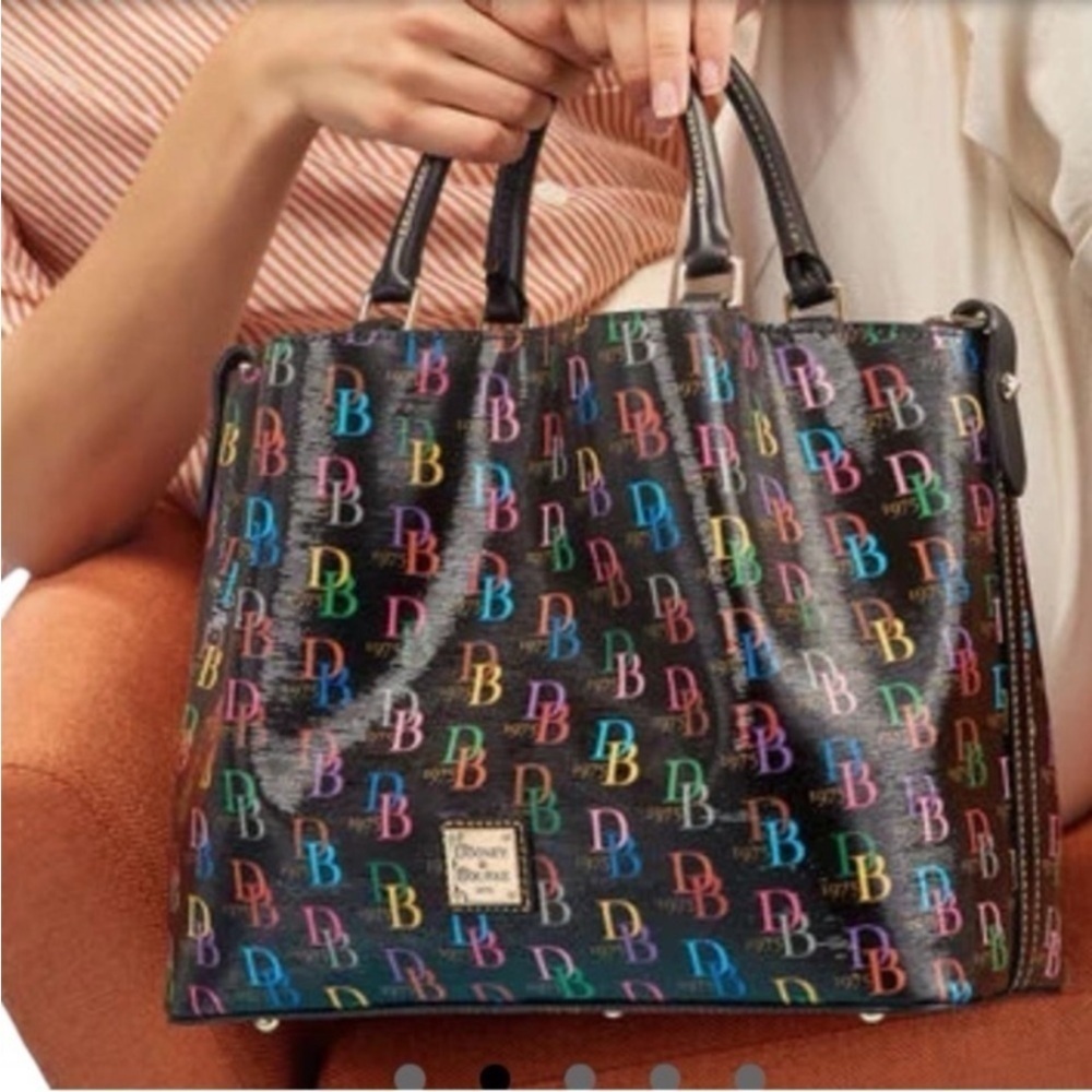Dooney & Bourke Barlow Classic Black Multi Vibrant trendy roomy handbag tote